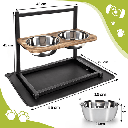 WELLBOWL STATION – Ergonomic Feeding Station for Dogs with Stainless Steel Bowls