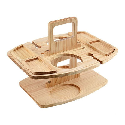 Portable Wooden Picnic Table - Foldable wooden table with glass holders & snack compartments for garden, beach & outdoor use