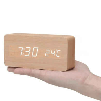 TimberGlow LED alarm clock - Digital & stylish in natural wood design