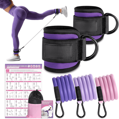 Flextone Resistance Bands - resistance bands for buttocks & hips with ankle strap & training poster