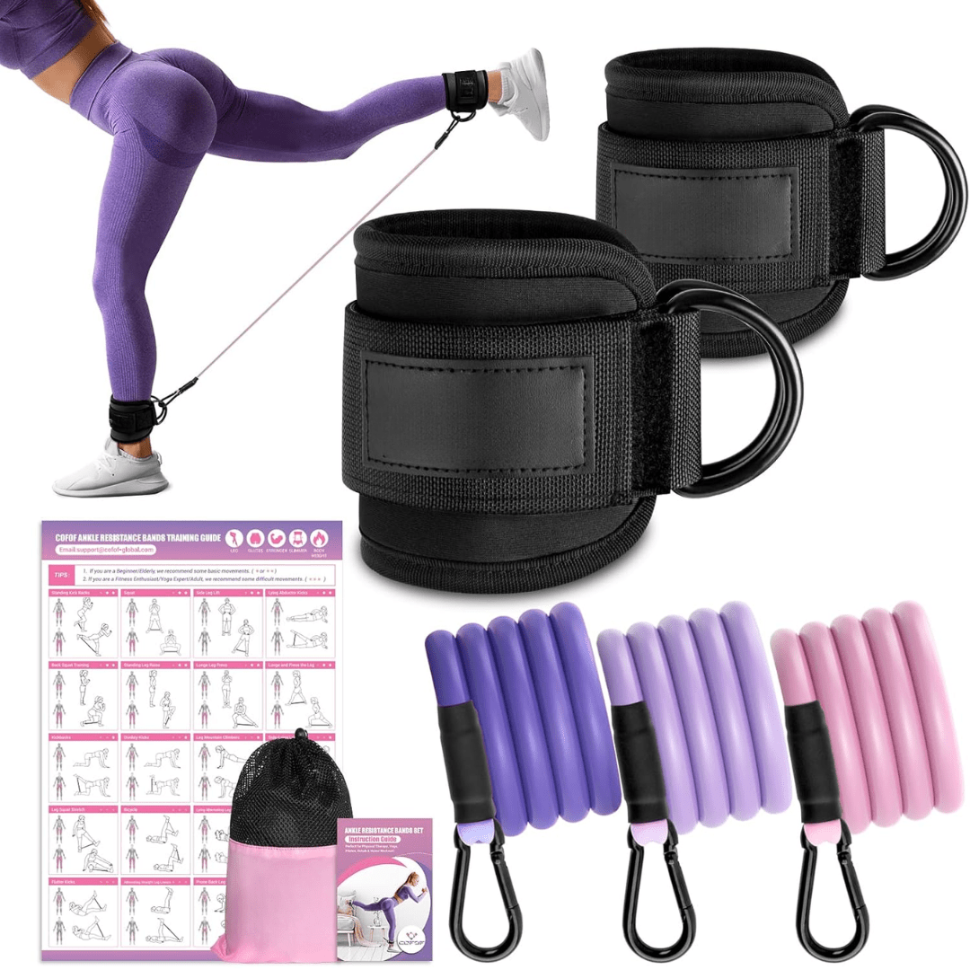 Flextone Resistance Bands - resistance bands for buttocks & hips with ankle strap & training poster