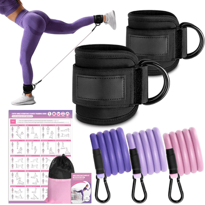 Flextone Resistance Bands - resistance bands for buttocks & hips with ankle strap & training poster