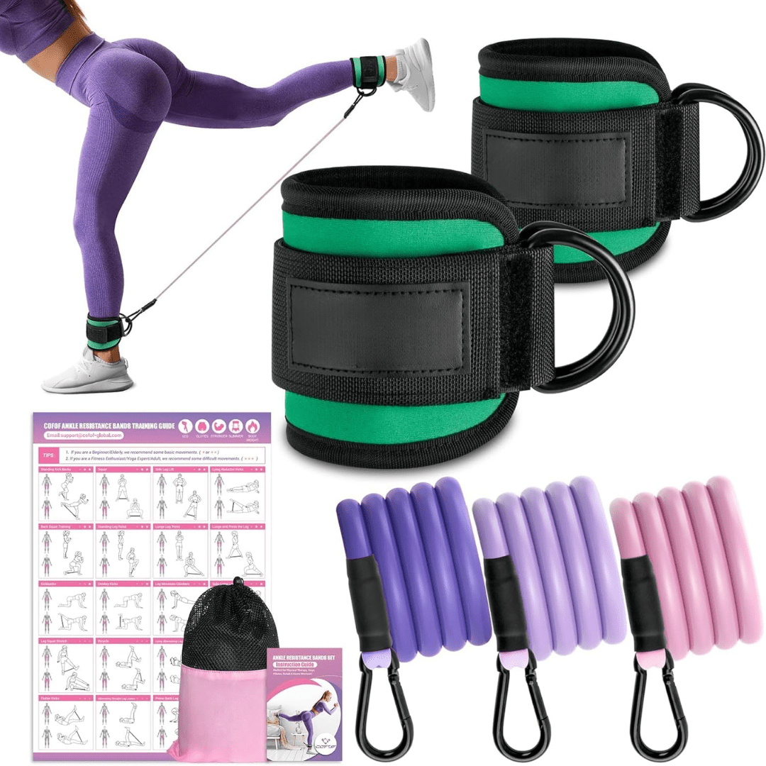 Flextone Resistance Bands - resistance bands for buttocks & hips with ankle strap & training poster