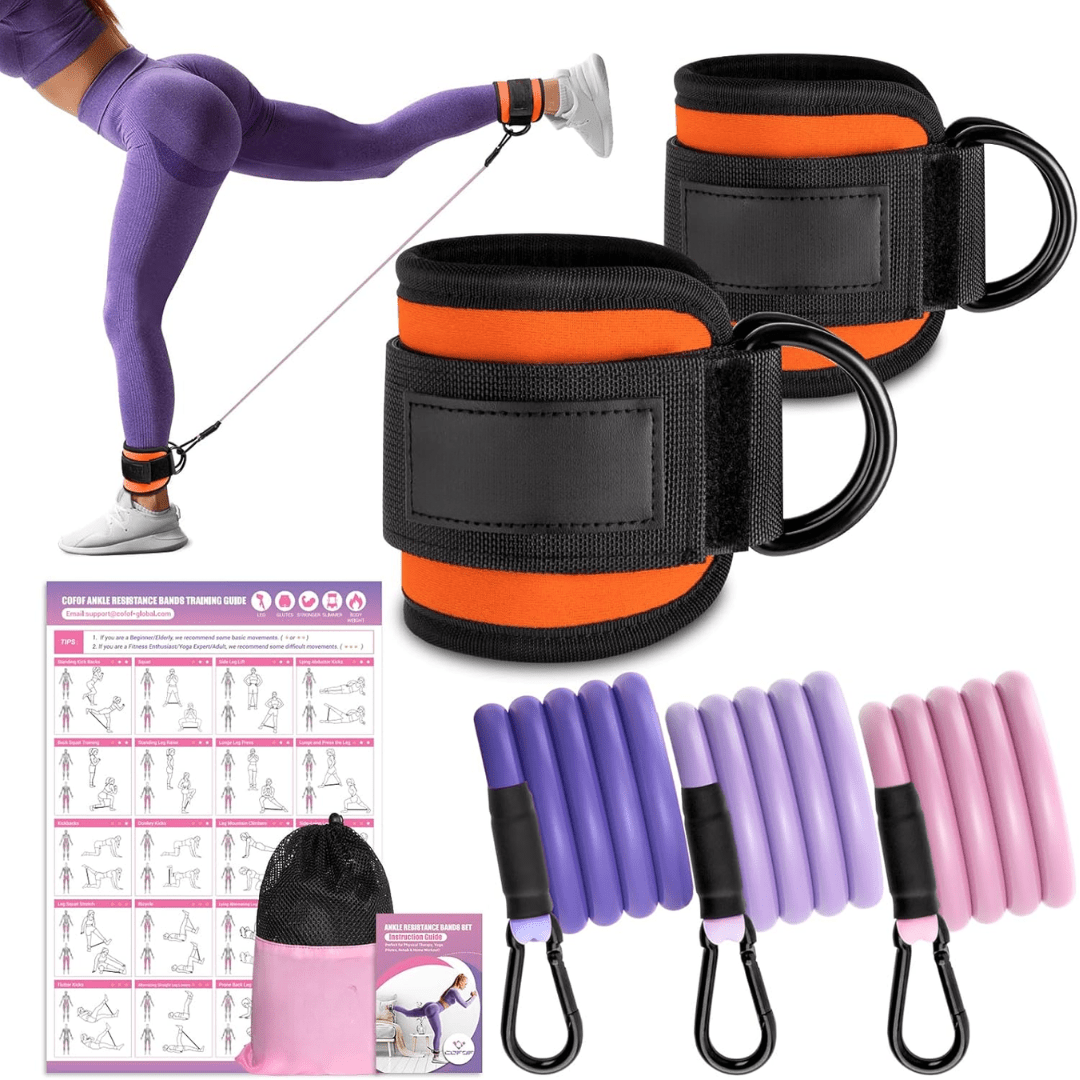 Flextone Resistance Bands - resistance bands for buttocks & hips with ankle strap & training poster