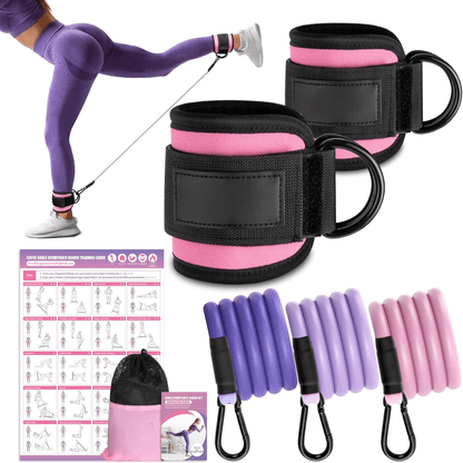 Flextone Resistance Bands - resistance bands for buttocks & hips with ankle strap & training poster