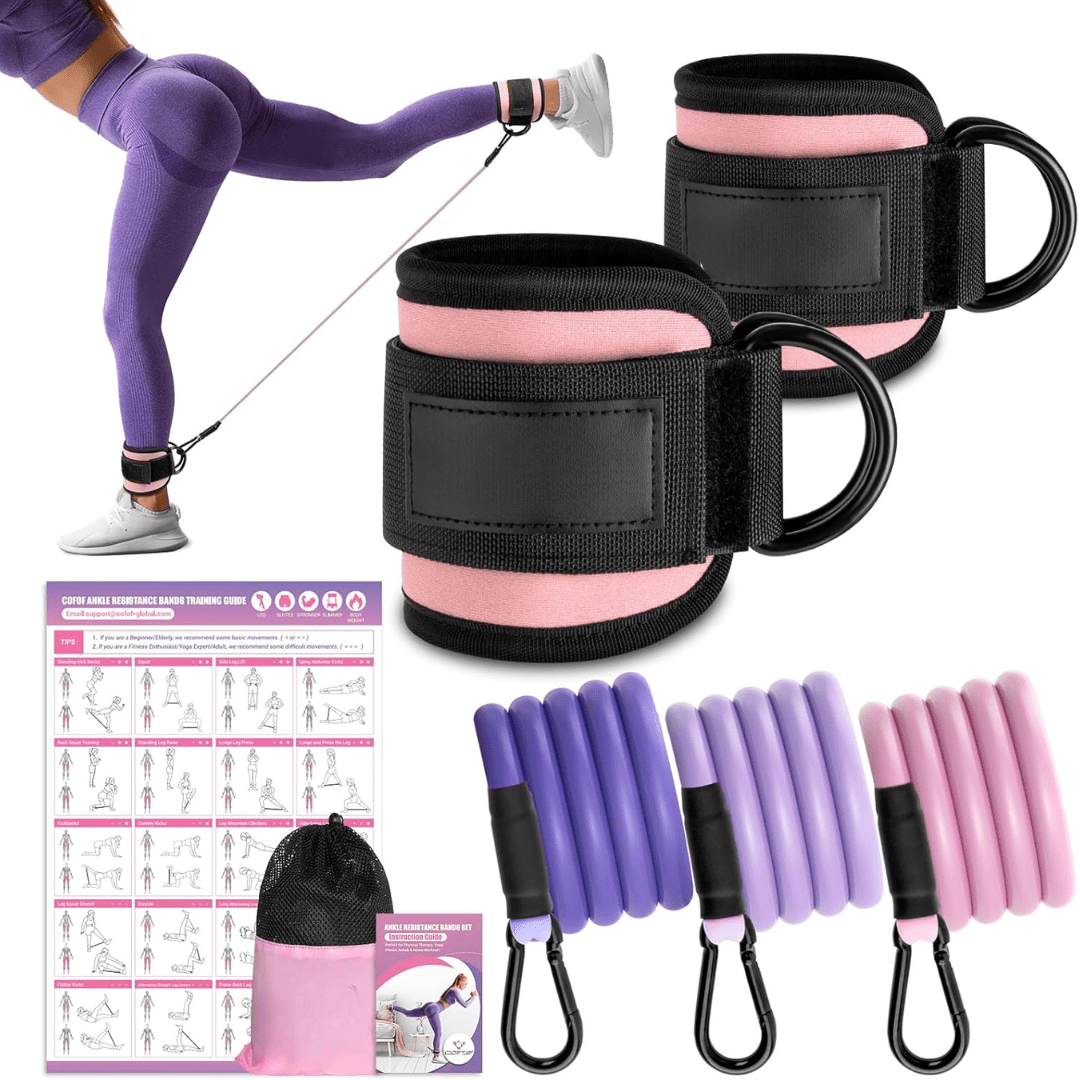 Flextone Resistance Bands - resistance bands for buttocks & hips with ankle strap & training poster
