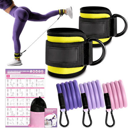 Flextone Resistance Bands - resistance bands for buttocks & hips with ankle strap & training poster