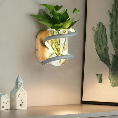 WOODVIA – LED wall light made of wood with built-in vase holder