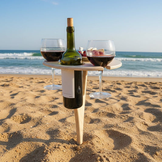 WOODESCAPE – Portable Foldable Wooden Wine Table for Outdoors with Glass Holder for Picnics & Camping