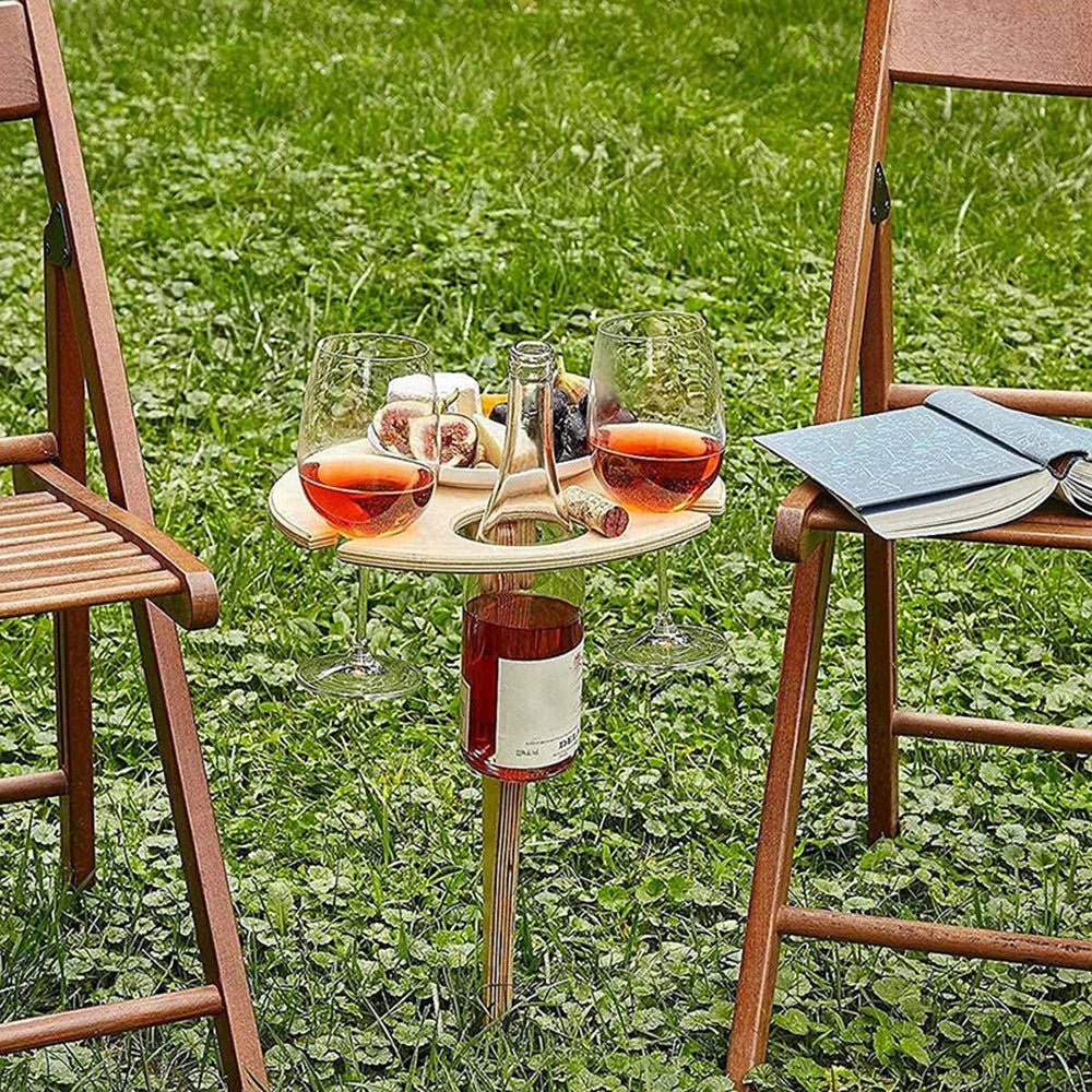 WOODESCAPE – Portable Foldable Wooden Wine Table for Outdoors with Glass Holder for Picnics & Camping