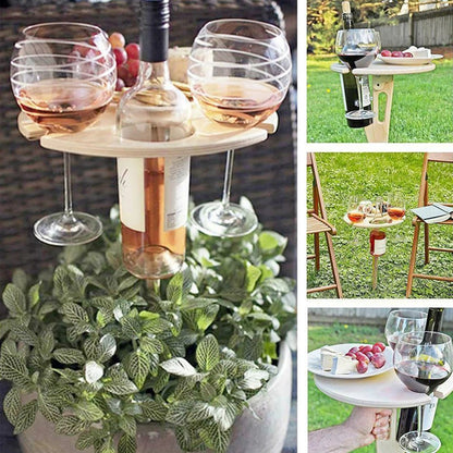 WOODESCAPE – Portable Foldable Wooden Wine Table for Outdoors with Glass Holder for Picnics & Camping