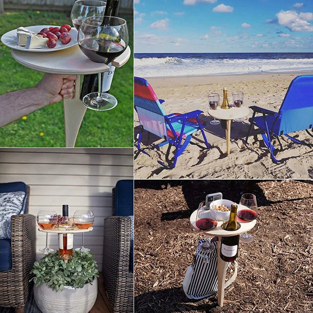 WOODESCAPE – Portable Foldable Wooden Wine Table for Outdoors with Glass Holder for Picnics & Camping
