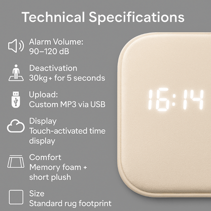 FLOORBUZZ – Intelligent carpet alarm clock with pressure sensor for heavy sleepers