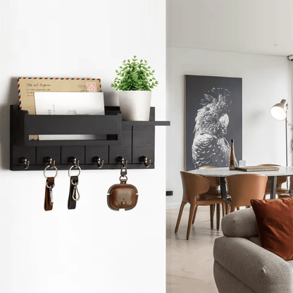 POSTNEST – Stylish Solid Wood Wall Organizer with Hooks and Mail Holder