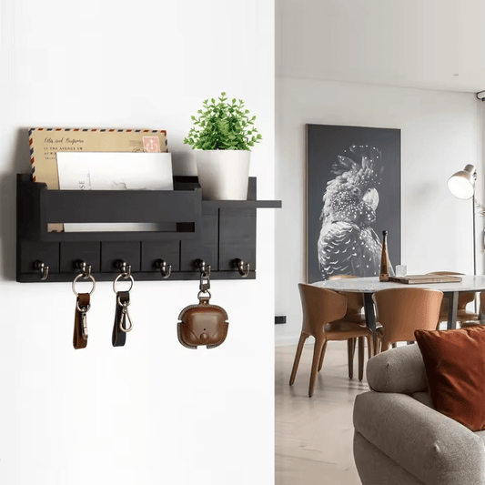 POSTNEST – Stylish Solid Wood Wall Organizer with Hooks and Mail Holder
