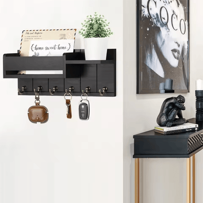 POSTNEST – Stylish Solid Wood Wall Organizer with Hooks and Mail Holder