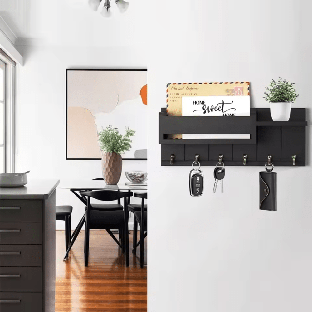 POSTNEST – Stylish Solid Wood Wall Organizer with Hooks and Mail Holder