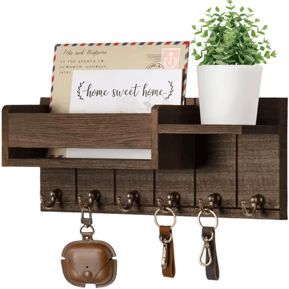 POSTNEST – Stylish Solid Wood Wall Organizer with Hooks and Mail Holder