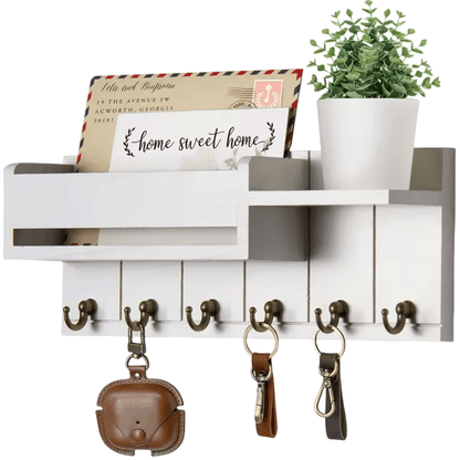 POSTNEST – Stylish Solid Wood Wall Organizer with Hooks and Mail Holder