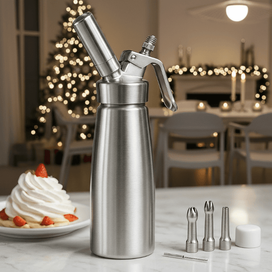 MOUSSTRIQ – 500 ml aluminum cream dispenser with 3 decorative nozzles