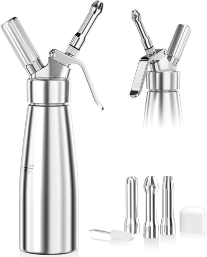 MOUSSTRIQ – 500 ml aluminum cream dispenser with 3 decorative nozzles