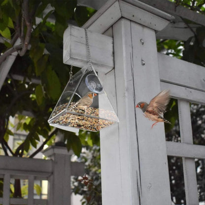 TRIFEED – Acrylic bird feeder for outdoors, triangular wind protection design