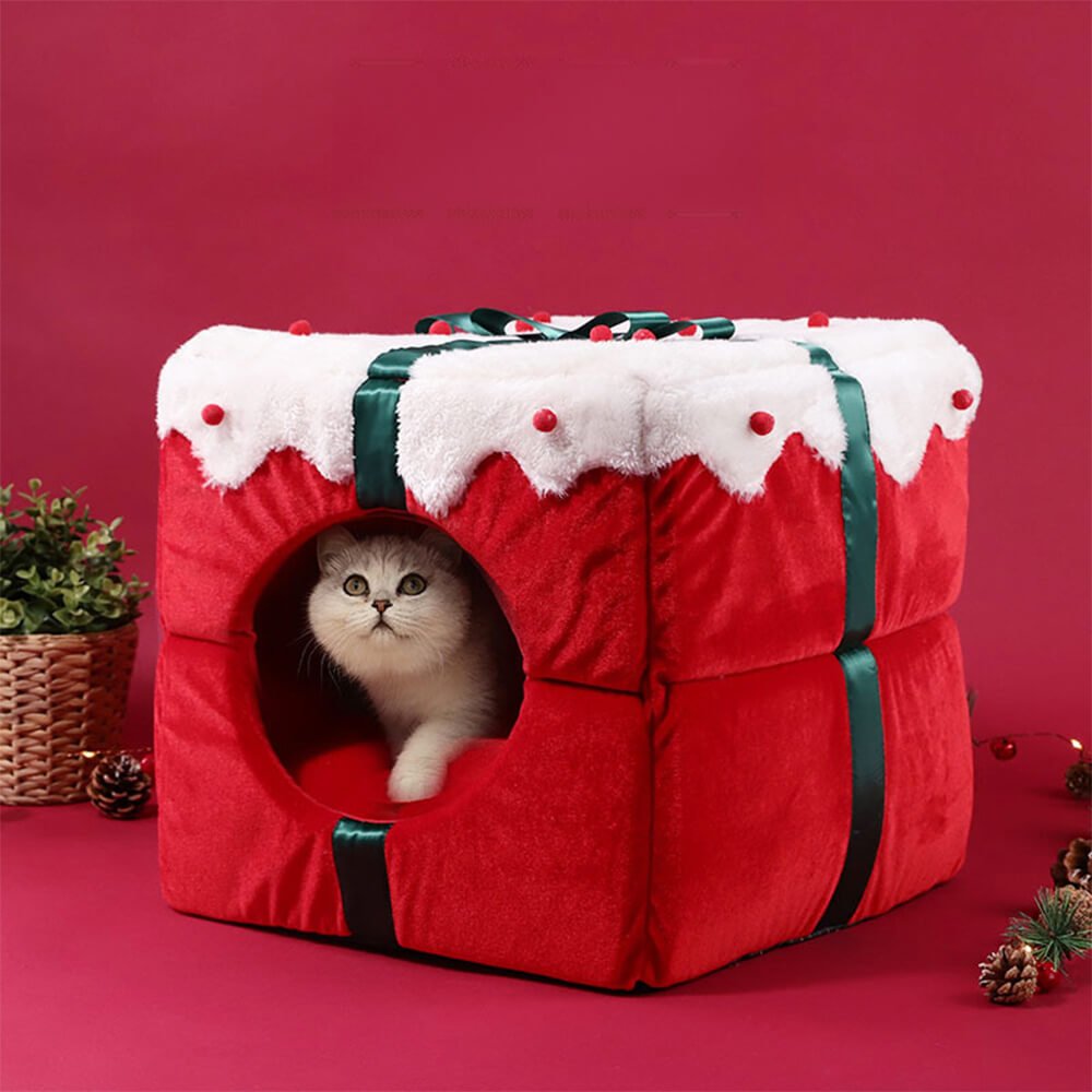 BLITZENNAP – Semi-closed dog and cat bed with Christmas motif and non-slip bottom