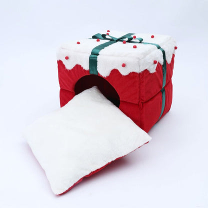 BLITZENNAP – Semi-closed dog and cat bed with Christmas motif and non-slip bottom