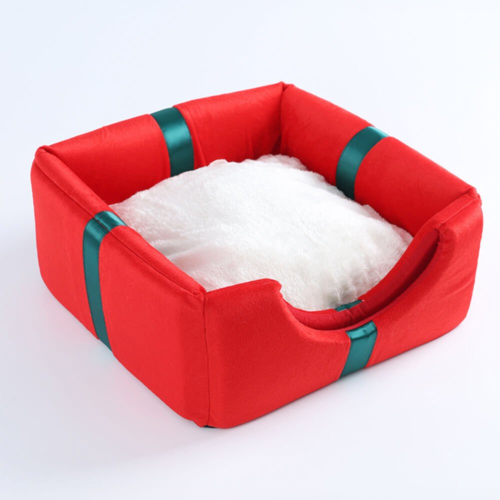BLITZENNAP – Semi-closed dog and cat bed with Christmas motif and non-slip bottom