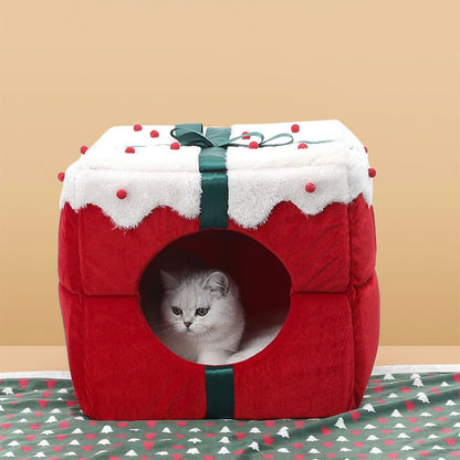 BLITZENNAP – Semi-closed dog and cat bed with Christmas motif and non-slip bottom