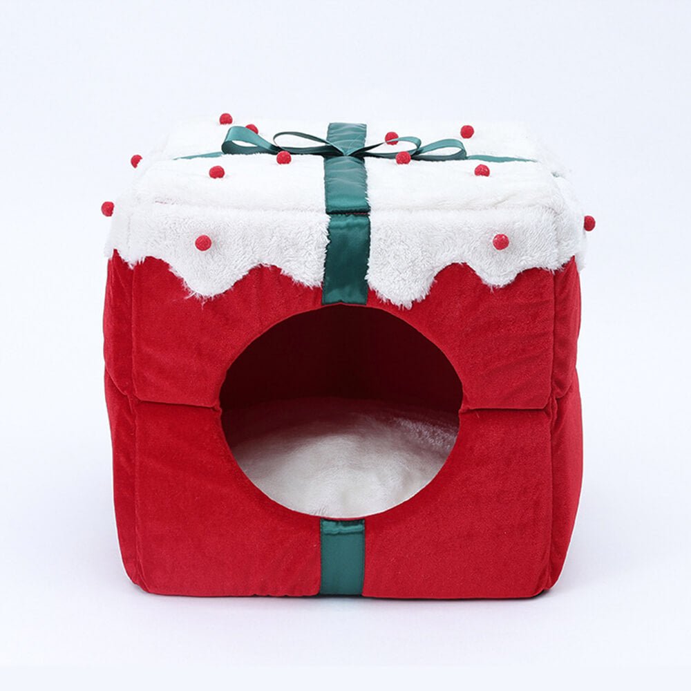 BLITZENNAP – Semi-closed dog and cat bed with Christmas motif and non-slip bottom