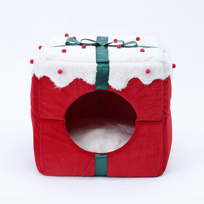 BLITZENNAP – Semi-closed dog and cat bed with Christmas motif and non-slip bottom