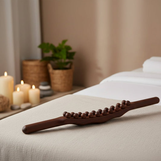 WOODFLOW – Massage stick made of natural wood with 20 beads for muscle relaxation & flexibility