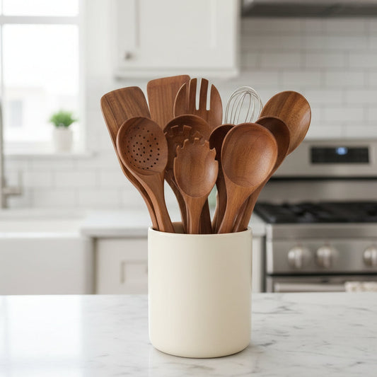 WOODCHEF UTENSILS - 11-piece wooden kitchen utensil set for safe and scratch-free cooking