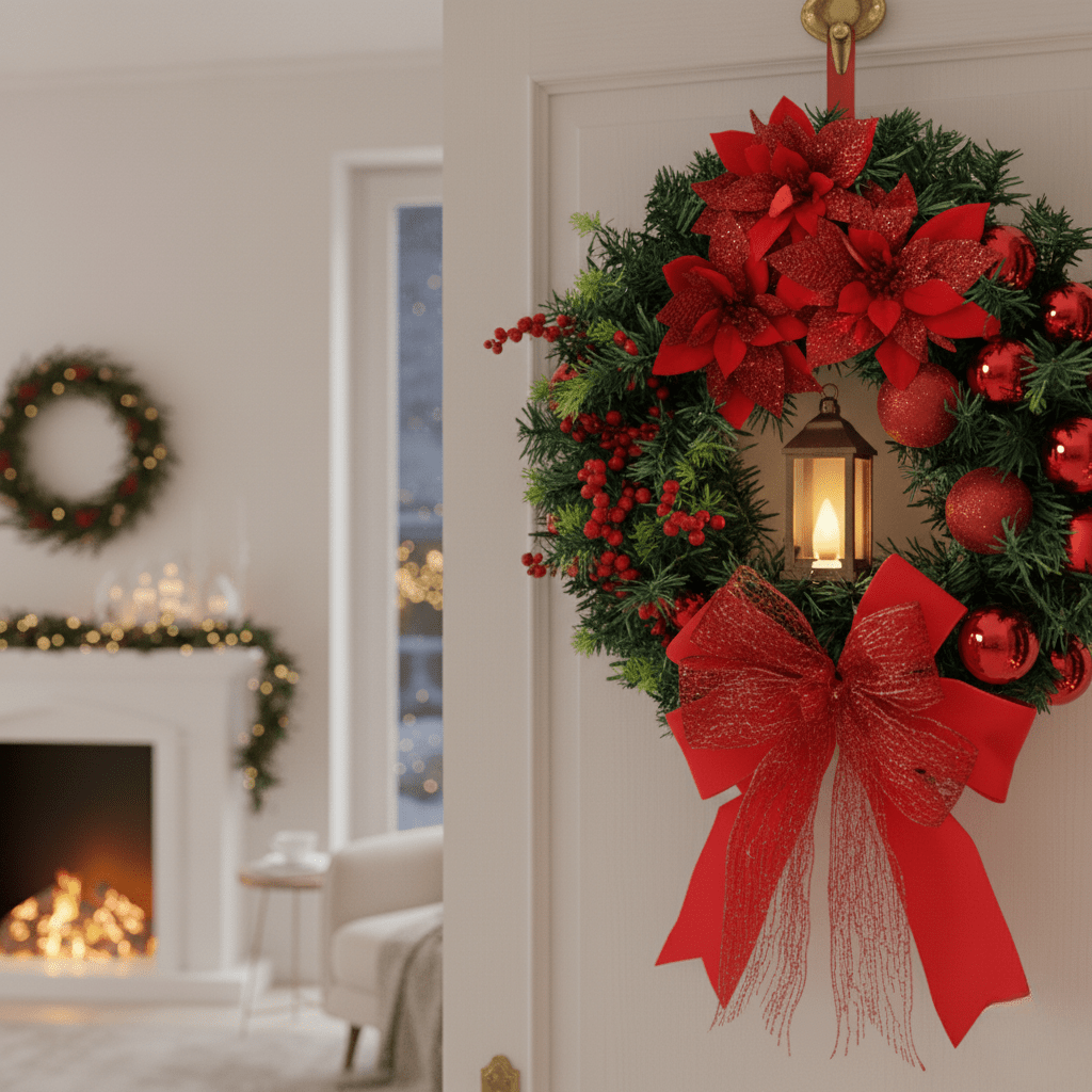 ORNAGLEAM – Wreath with Lantern and Ornaments for Radiant Christmas Charm