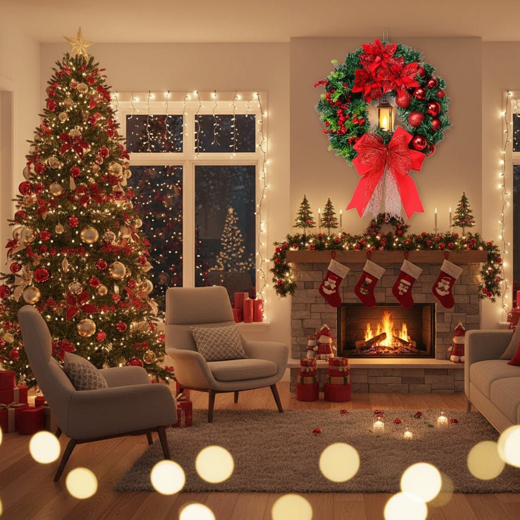 ORNAGLEAM – Wreath with Lantern and Ornaments for Radiant Christmas Charm