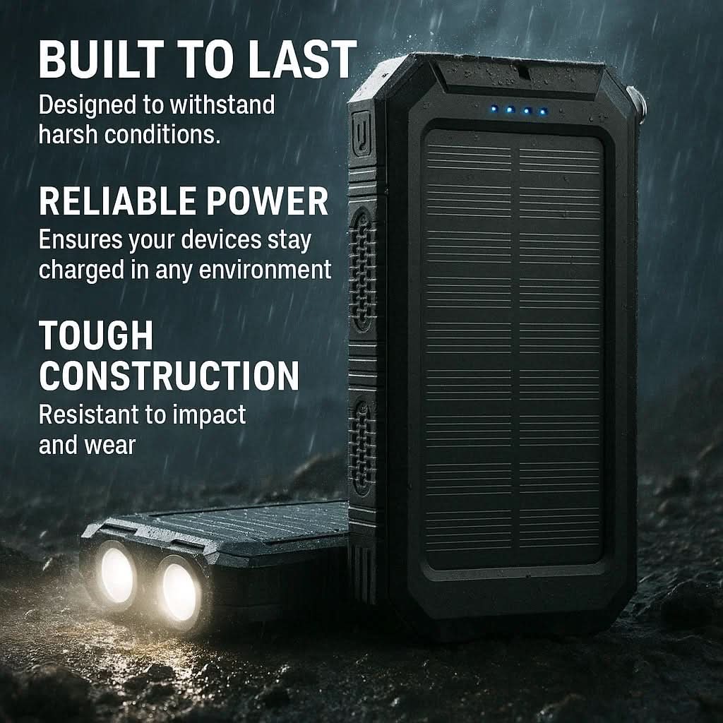 SOLARVAULT – Waterproof Solar Power Bank with 10000mAh & Dual USB