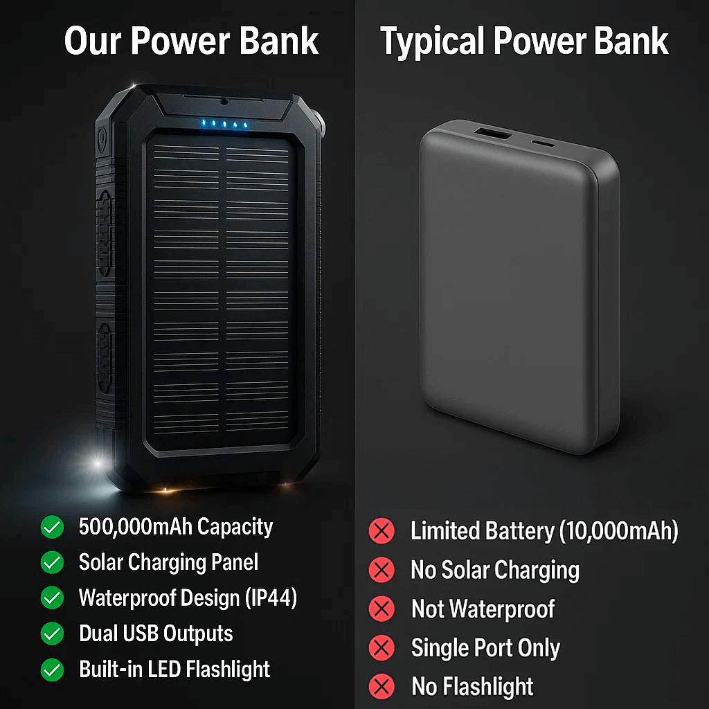 SOLARVAULT – Waterproof Solar Power Bank with 10000mAh & Dual USB