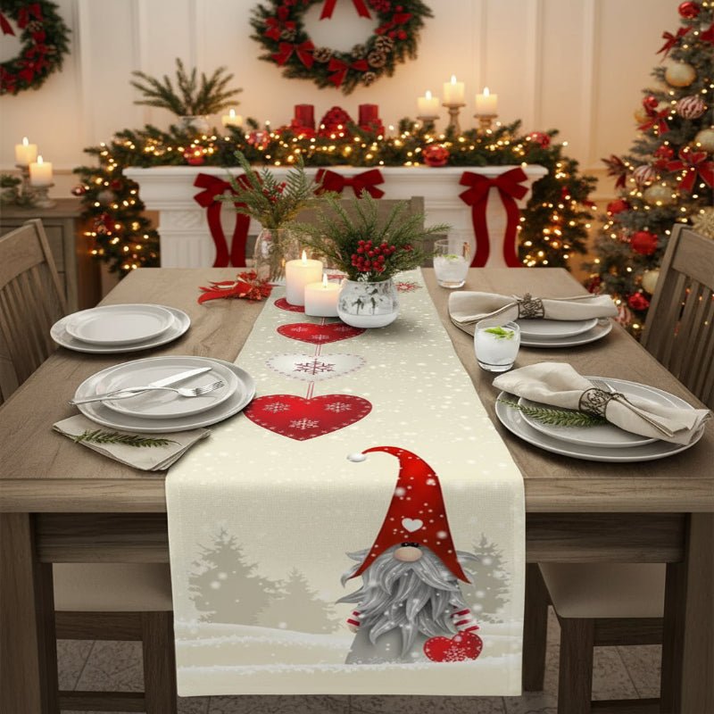FROSTPATH – Festive Linen Table Runner with Snowflake Elves