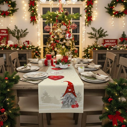 FROSTPATH – Festive Linen Table Runner with Snowflake Elves