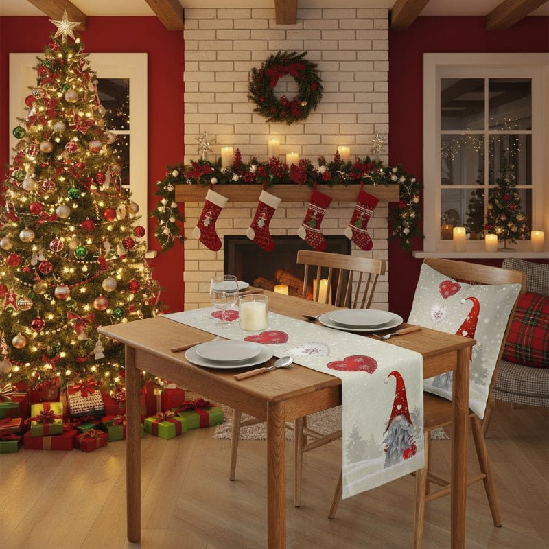FROSTPATH – Festive Linen Table Runner with Snowflake Elves