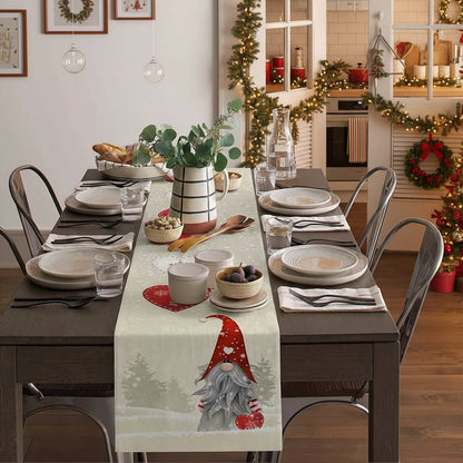 FROSTPATH – Festive Linen Table Runner with Snowflake Elves