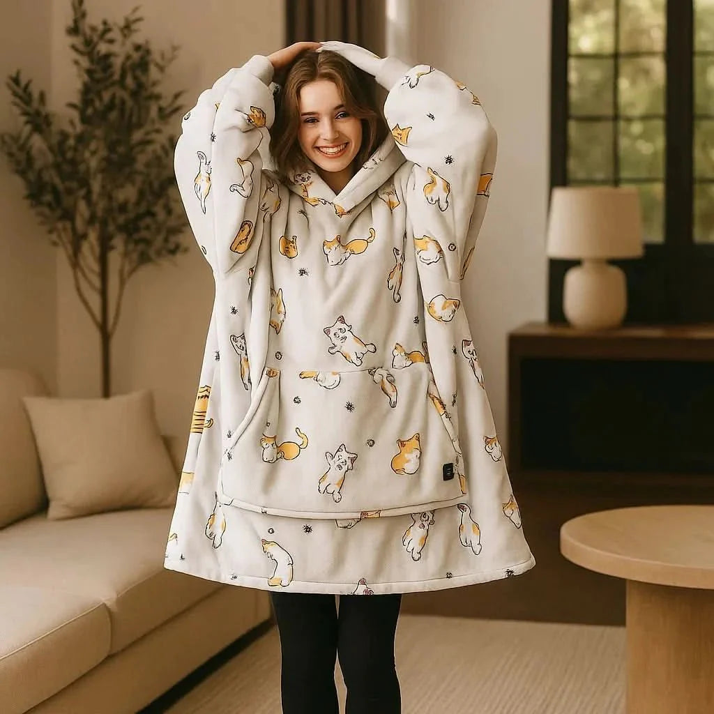 FLEECEFUSE™ USB Heated Hoodie Blanket – Stay Warm Anytime, Anywhere