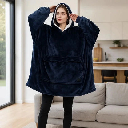 FLEECEFUSE™ USB Heated Hoodie Blanket – Stay Warm Anytime, Anywhere