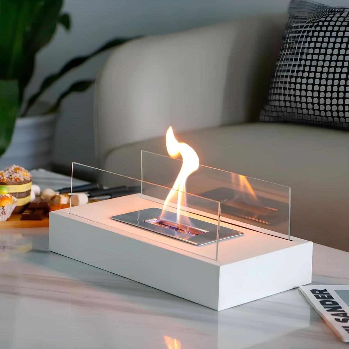 FlameGlow bioethanol table fireplace - Portable & stylish for indoors & outdoors