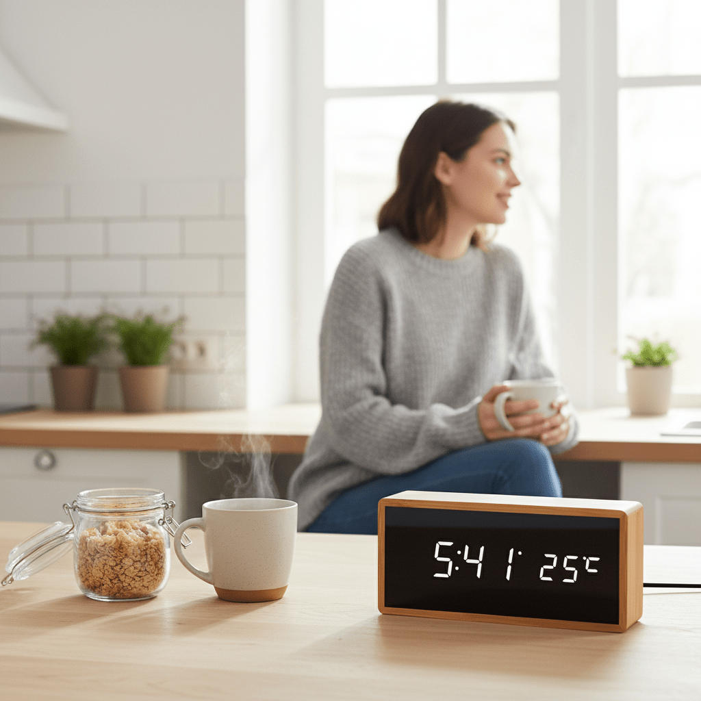 TIMBORA – Minimalist LED Bamboo Alarm Clock with Temperature Display