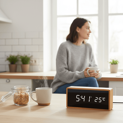 TIMBORA – Minimalist LED Bamboo Alarm Clock with Temperature Display