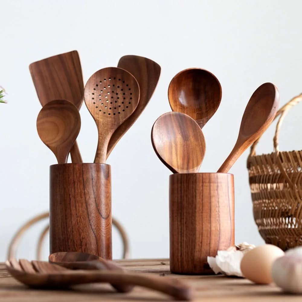 Teak kitchen utensil set - Elegant cooking utensils for modern kitchen gadgets