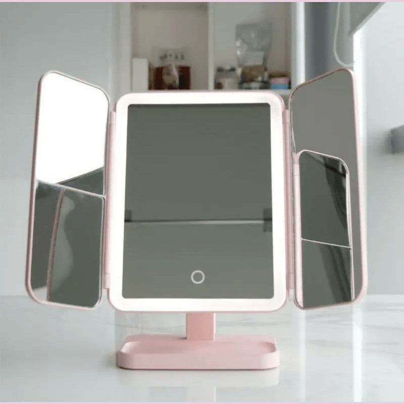 Glamlite Mirror - Three-part mirror with LED lighting in 3 colours for perfect make-up