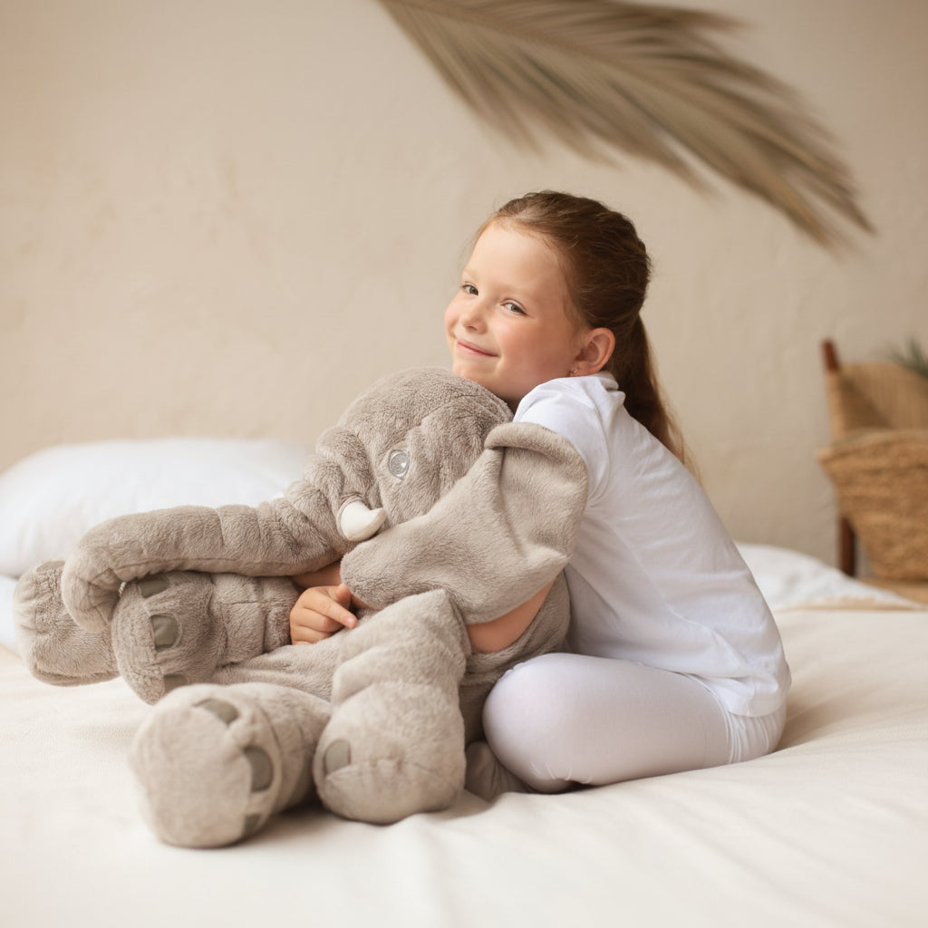 Cojín de peluche elefante – súper suave y cómodo para bebés y niños